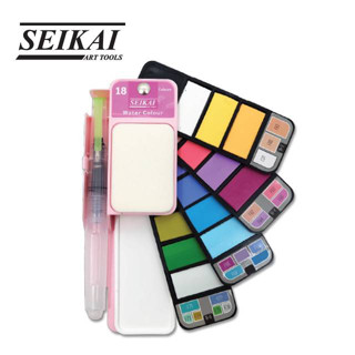 สีน้ำ SEIKAI แบบพับ Pocket Pastel 18 สี พร้อมพู่กันแทงค์ 1 ชิ้น WATER COLOR SET (1ชิ้น) สีน้ำก้อน สีน้ำแบบก้อน