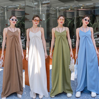 GLAM LINEN MAXI SUMMER DRESS🌤️🍃💙(530฿ฟรีส่ง) ปังมากก! ชุดเดรสลินินผูกคล้องคอ สามารถทำแบบผูกที่อกเป็นสายเดี่ยวก็ได้ glam