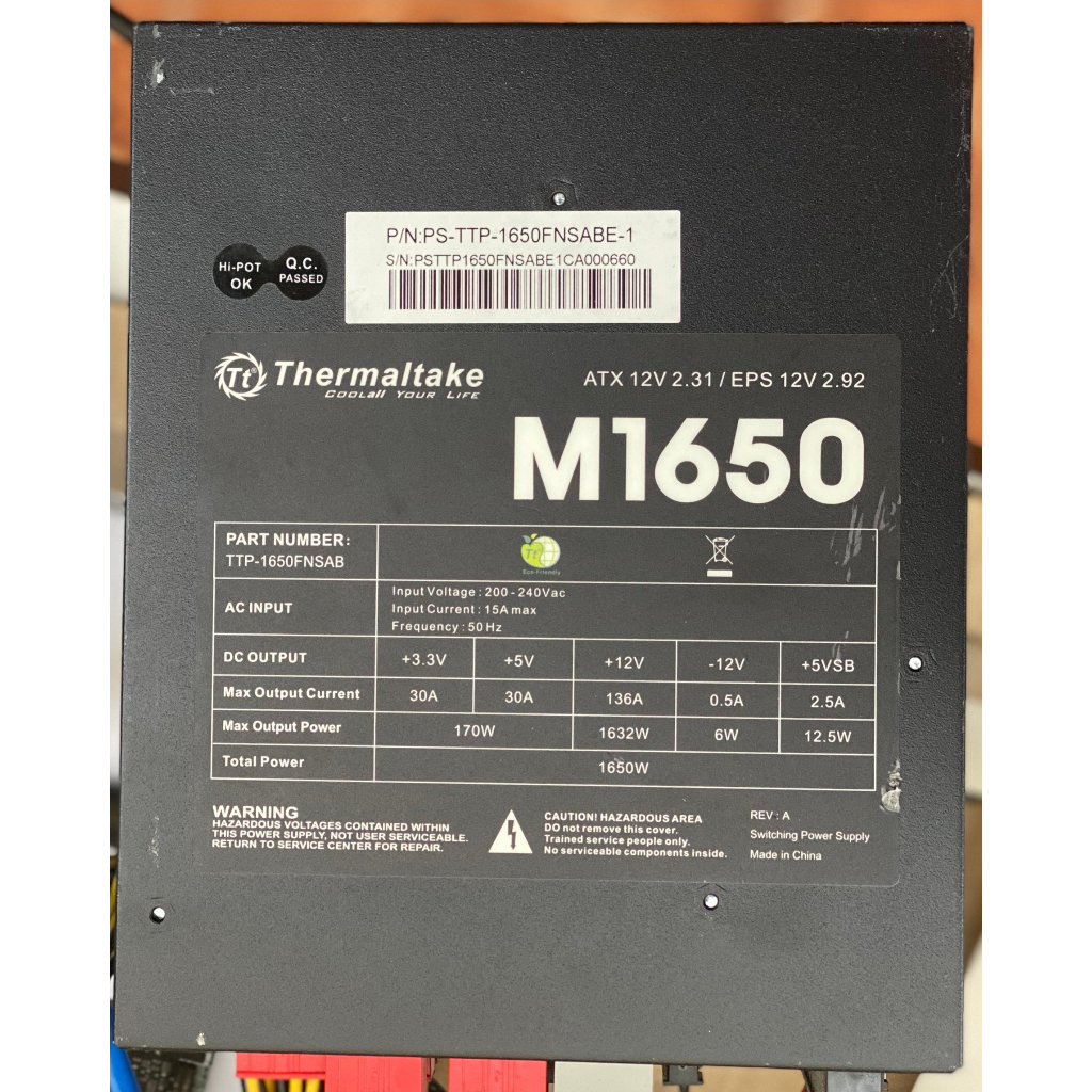 POWER SUPPLY (อุปกรณ์จ่ายไฟ) THERMALTAKE M1650 - 1650W มือสอง