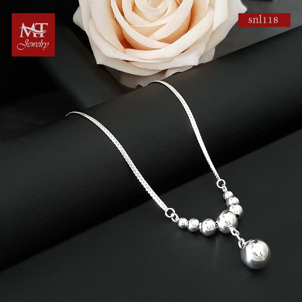 MT สร้อยคอเงินแท้ สร้อยคอพร้อมจี้ บอลกลม ยาว 14 นิ้ว Ball Necklace (snl118-14) MT Jewelry มณีธารา