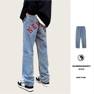 THEBOY-EMBROIDERY JEANS STRAIGHT กางเกงยีนส์ทรงกระบอกเล็ก ทรงตรง