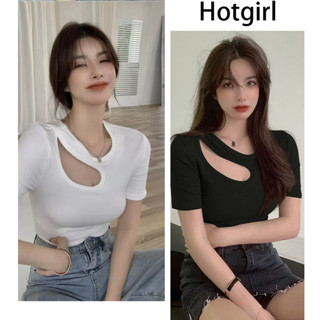 Hotgirl  พร้อมส่งจากกทม ✨เสื้อครอป  เสื้อ ยืด ผู้หญิง 🍒เสื้อยืดผญสวยๆ  เสื้อยืดถักไม่สม่ำเสมอ เสื้อเอวลอย เวอร์ชั่นเกาหลีมีดีไซน์มาก