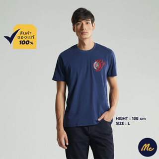 Mc JEANS เสื้อยืดแขนสั้น ผู้ชาย เสื้อยืด แม็ค แท้ คอกลม สีกรมท่า ผ้านุ่ม ระบายอากาศได้ดี MTSZ696