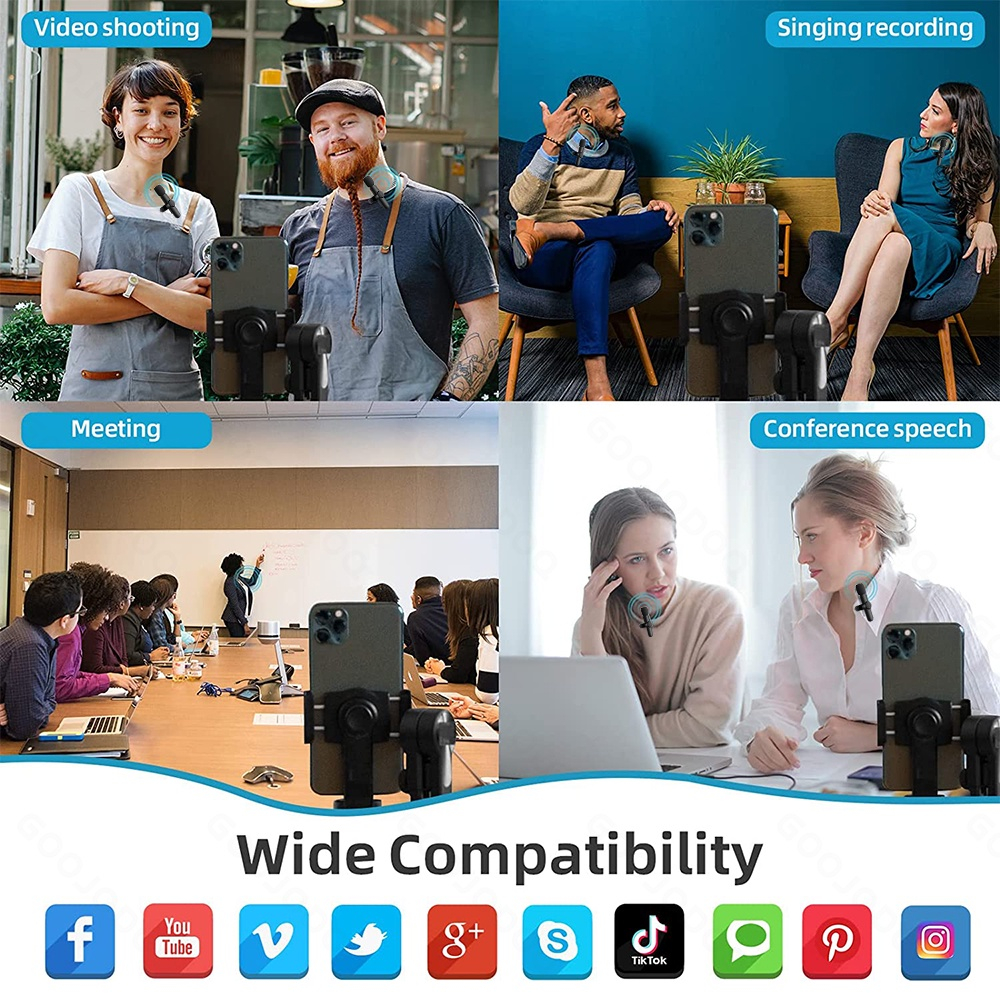 GOOJODOQ Wireless Lavalier ไมโครโฟน บันทึกเสียงแบบพกพา มินิ ไมค์ สำหรับ iPhone Android ถ่ายทอดสดการเล่นเกม  Vlogging 2 Gen