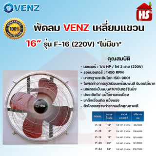 VENZ พัดลมอุตสาหกรรม พักลมเหลี่ยมแขวน  ขนาด 16 นิ้ว รุ่น IF พัดลมอุตสาหกรรมใบแดง  พัดลมดูดควัน มีตะแกรง (หมุนกลับทาง) ขนาด 12-24 นิ้ว รุ่น IF