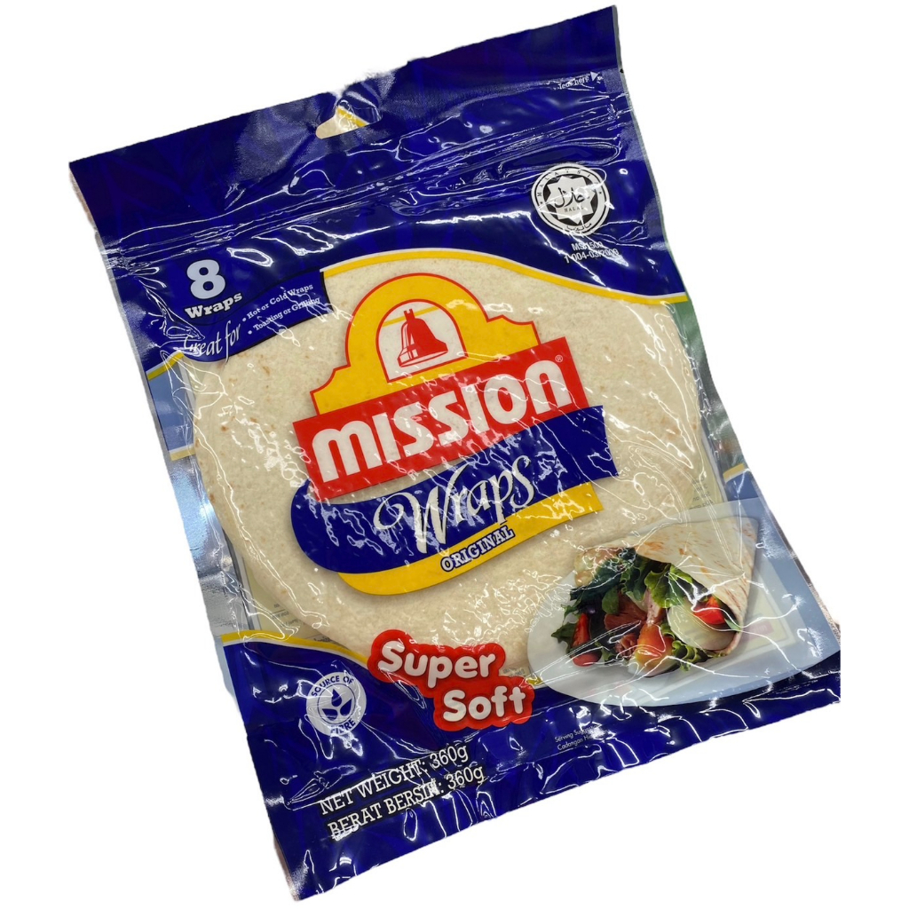 Mission Wraps Naan Pita สินค้ามีอายุ2-3เดือน แป้งแรป  แผ่นแป้งสาลีสำเร็จรูป 360 กรัม ทาโก้ ตอติญ่า