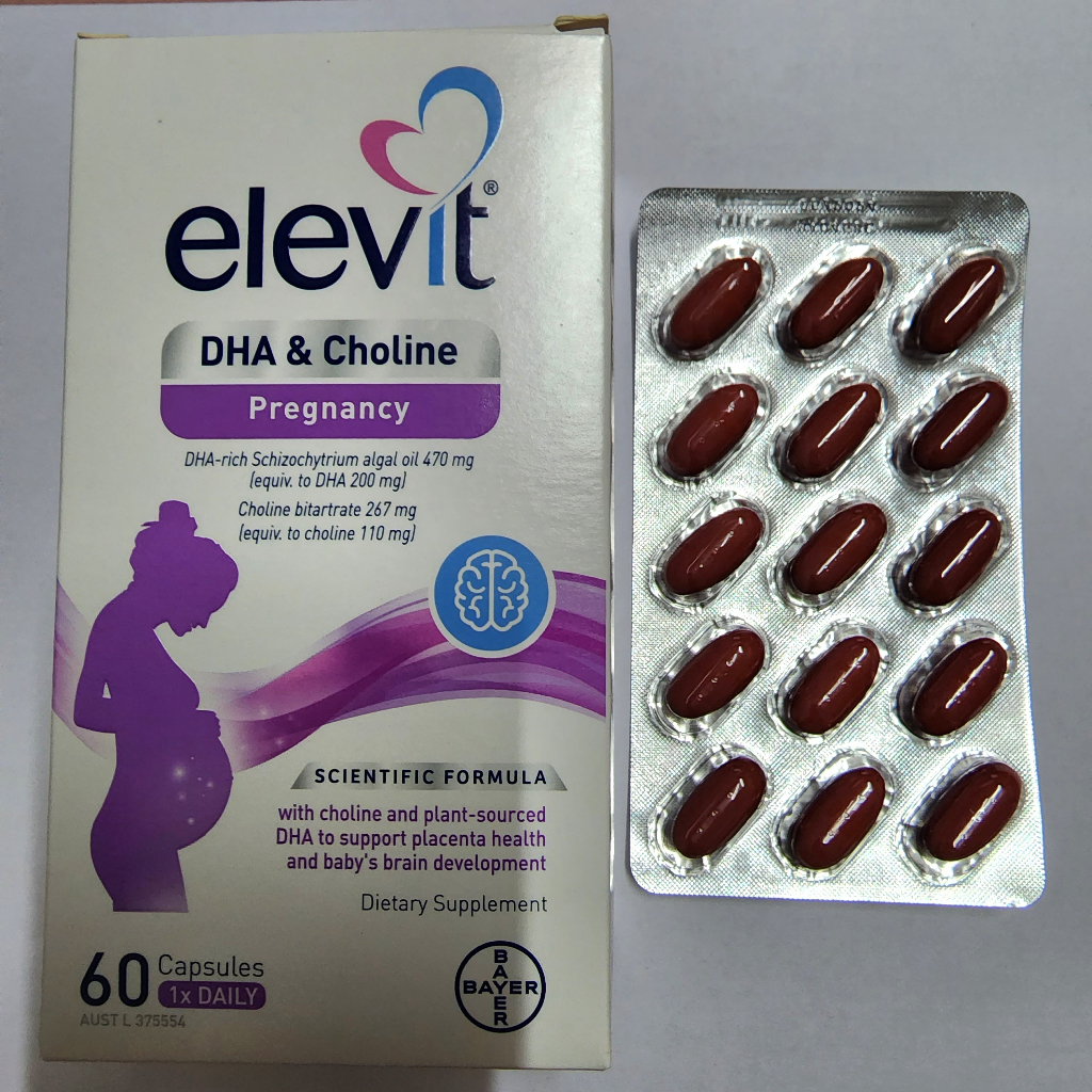 Elevit DHA Choline (สูตรใหม่ล่าสุด) Prenatal Oil Brain Baby Support ดี