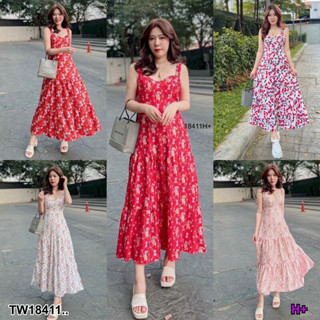 MM18411 แม็กซี่เดรสสายเดี่ยวพิมพ์ลายคละลาย ผูกเอว .Maxi dress, single strap, printed pattern, assorted patterns, tied at