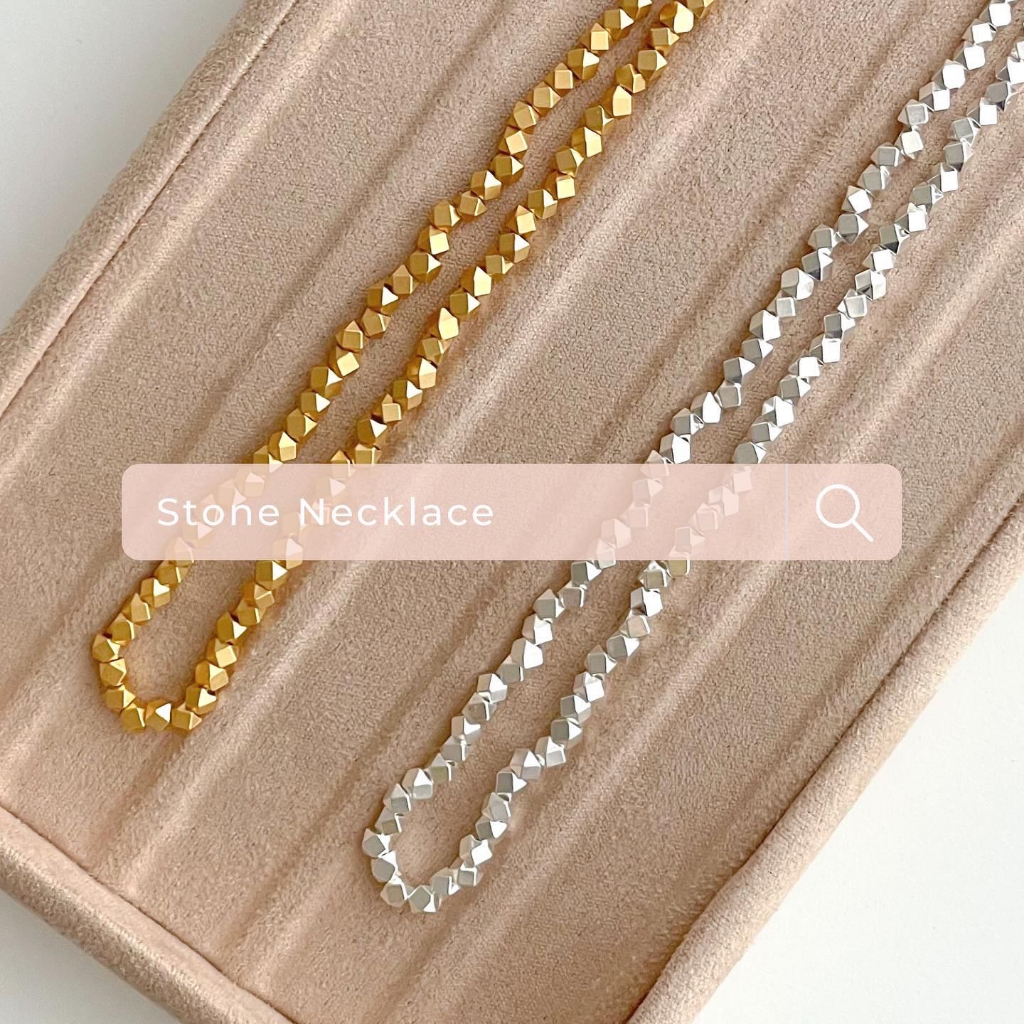 LAC.COLLECTION - Stone Necklace/ สร้อยคอและสร้อยข้อมือลูกปัดทรงลุกเต๋า สีเงิน และ สีทอง