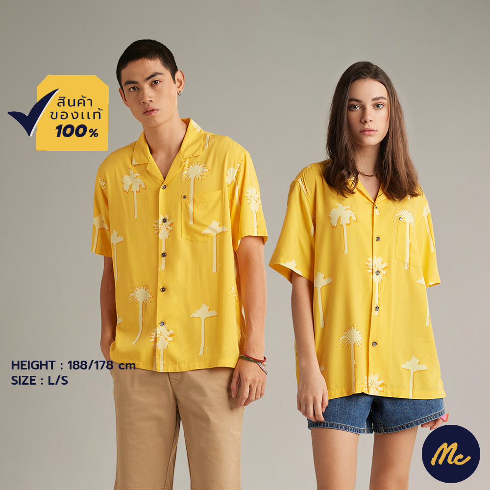 Mc Jeans เสื้อเชิ้ต MC RESORT เสื้อฮาวายแขนสั้น Unisex สีเหลือง พิมพ์ลาย MSSZ166
