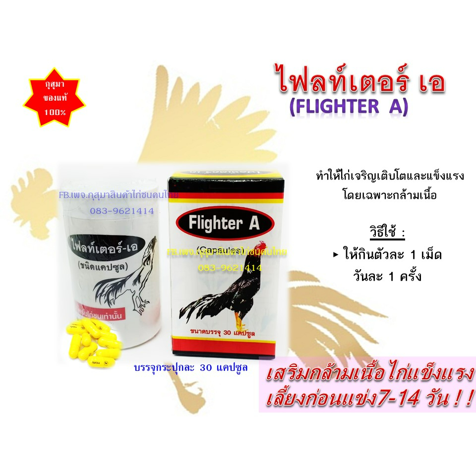 (พร้อมส่ง) ไฟล์ทเตอร์ เอ Flighter A ขนาด บรรจุ 30 เม็ด สำหรับไก่ชน กล้ามเนื้อแข็งแรง ใช้ดี แบรนด์ กุสุมา ของแท้100%