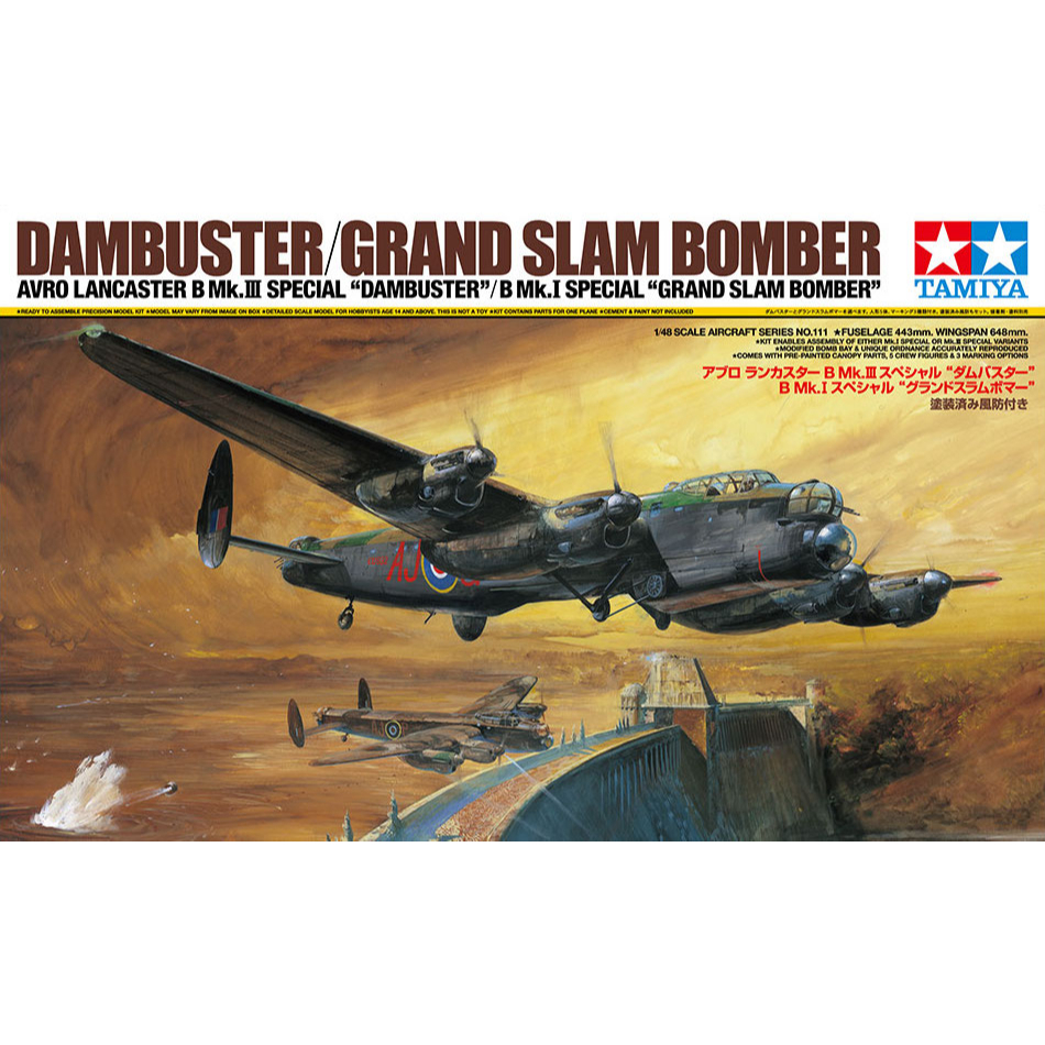 🏆 TAMIYA 61111 ชุดประกอบจำลองมาตราส่วน 1:48 AVRO LANCASTER B Mk.III/I SPECIAL DAMBUSTER/GRAND SLAM BOMBER สร้าง&ทำสีเอง
