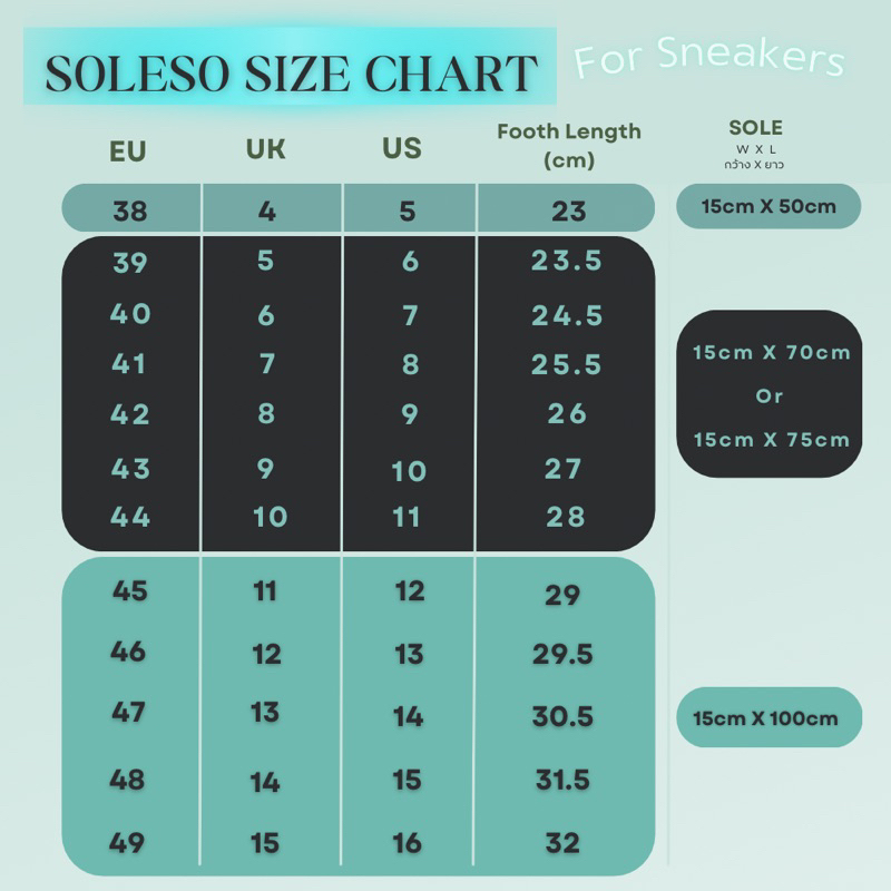 SOLESO🇺🇸(JP'รวมทุกขนาด‘)หนา0.9mm เหมาะกับพื้นเรียบ | โซลกันสึก ติดโซลรองเท้า