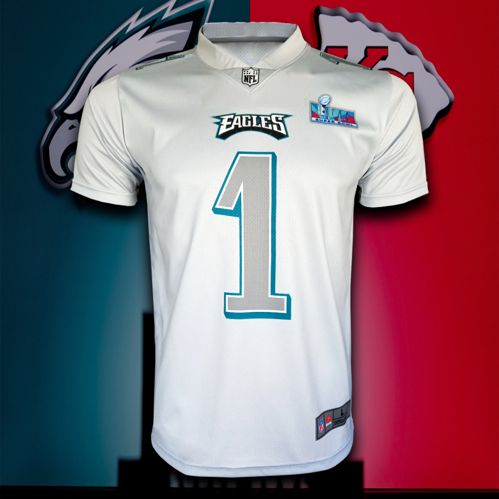 เสื้อยืด อเมริกันฟุตบอล NFL ทีม ฟิลาเดเฟีย อีเกิลส์ / Super Bowl Jersey รุ่น Jalen Hurts เบอร์ 1 #AF0015 ไซส์ S-5XL
