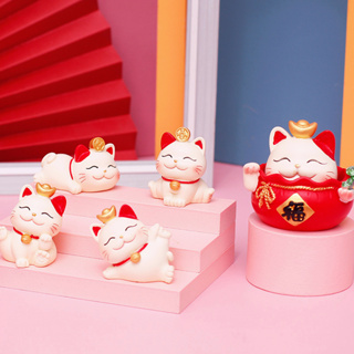 Lucky Cat เครื่องประดับเรซิ่นสังเคราะห์รูปปั้นแมวโชคลาภสำหรับห้องนั่งเล่นในบ้าน PLUTOSTYLE