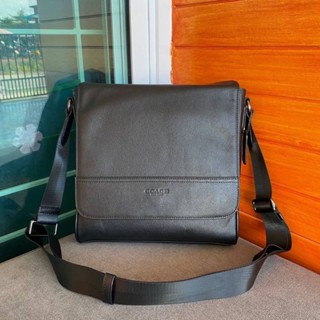 กระเป๋าสะพายผู้ชาย กระเป๋าหนังแท้ COACH 68015 MEN HOUSTON MAP BAG IN SMOOTH CALF LEATHER Black 005