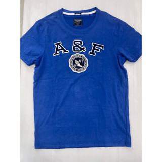 Abercrombie&amp;Fitch เสื้อยืดคอกลมสีฟ้า A&amp;F