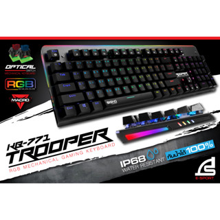 SIGNO KB-771 (คีย์บอร์ดสาย) (กันน้ำ100%IP68) (TROOPER)(2ปุ่ม BLUE/RED SWITCW) ไฟRGB 21โหมดแสง USB2.0 (2Y)