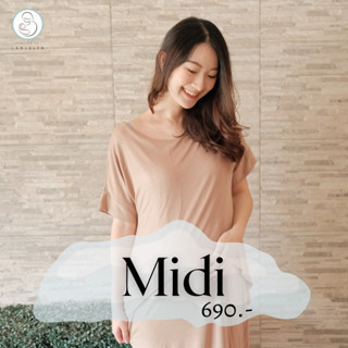 เดรสคลุมท้อง ให้นม รุ่น Midi dress เดรสเสมือนมีผ้าคลุมในตัว ให้นมแบบเปิดหน้า ทรงพรางหุ่น สามารถใส่ไปทำงานได้