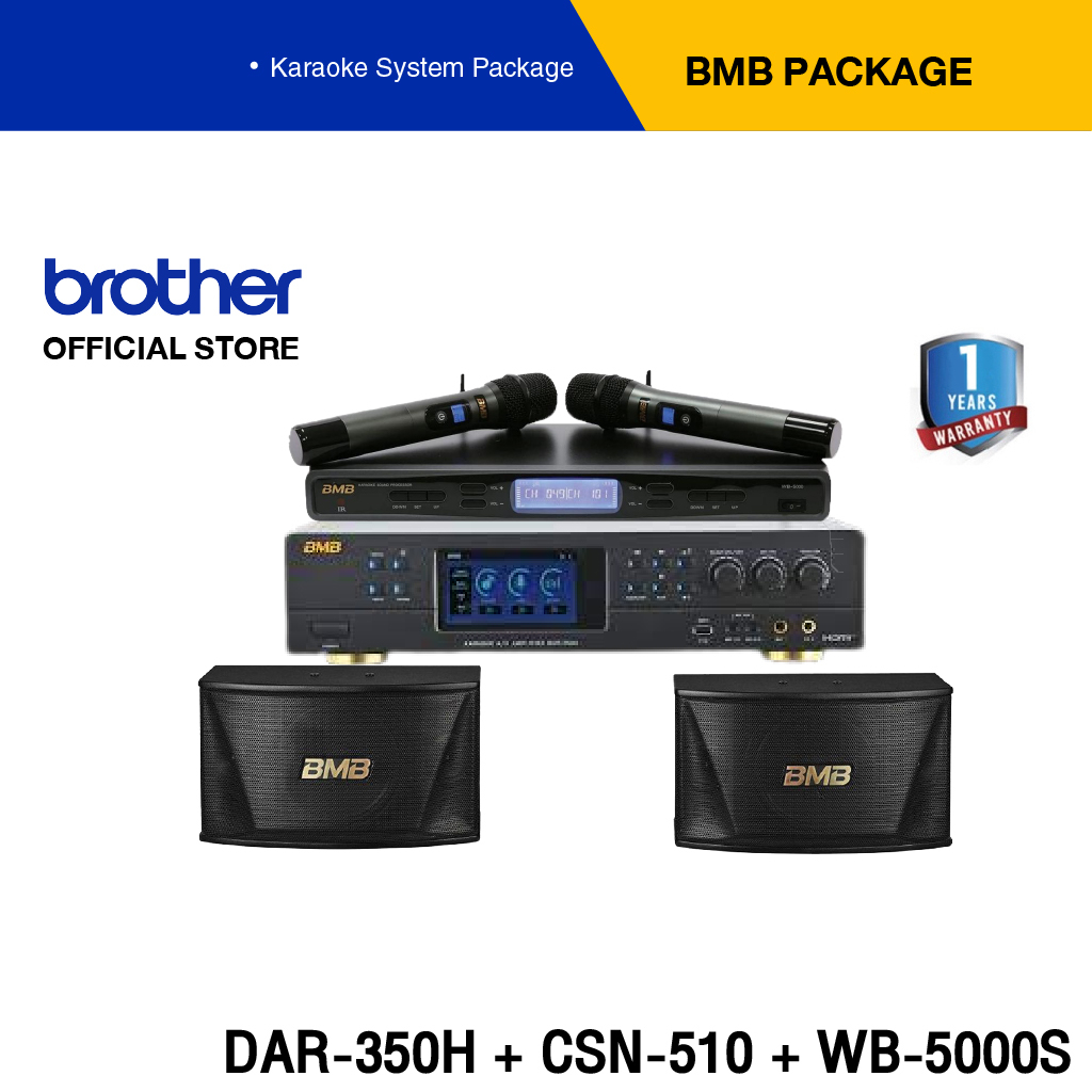 BMB เซ็ต DAR-350H+CSN-510+WB-5000S Karaoke Speaker &amp; UHF Wireless Dual-Handheld Microphone System(ฟรี Easy Karaoke 1ปี)