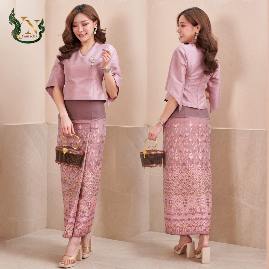 ชุดผ้าไหม เซ็ทผ้าไหม 4 เส้น 3 ตะกอ สีกะปิหวาน