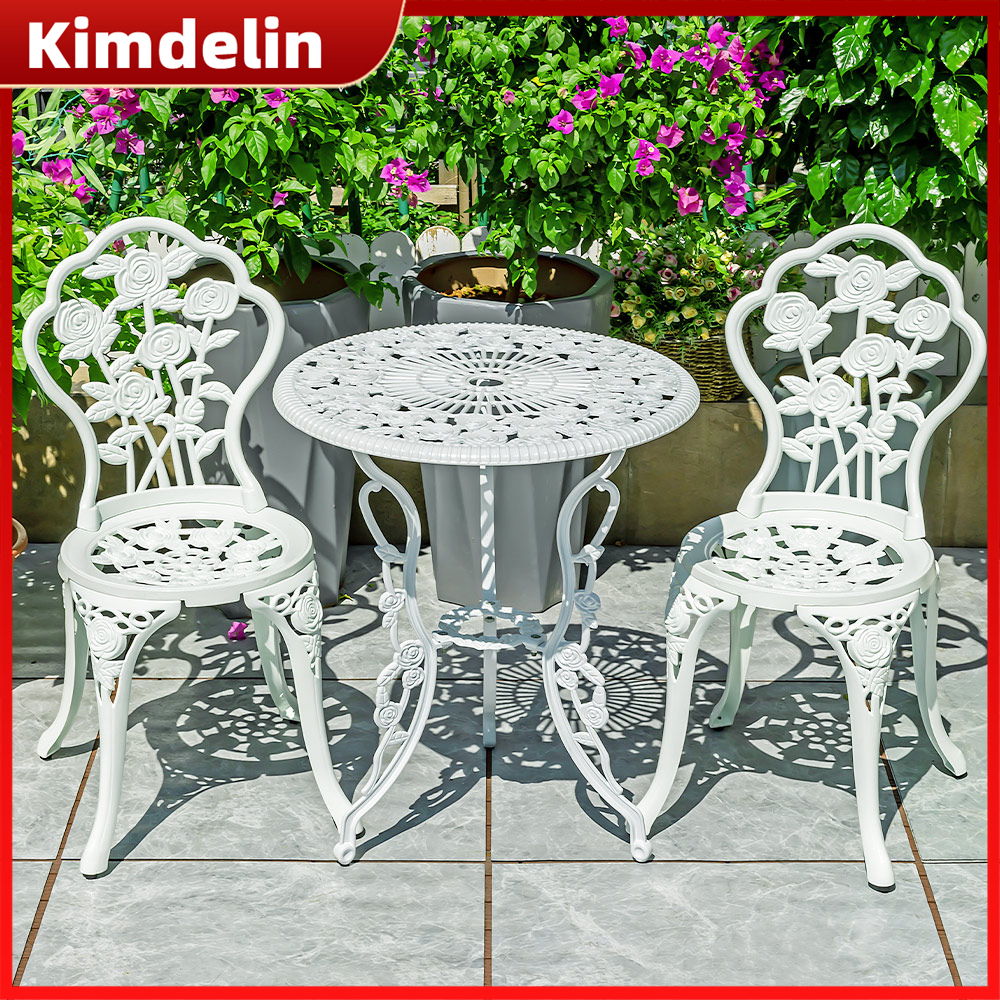 Kimdelin เฟอร์นิเจอร์อลูมิเนียม ทรงกลม เส้นผ่าศูนย์กลาง 60 ซม. และเก้าอี้ 2 ตัว สําหรับระเบียง กลางแจ้ง
