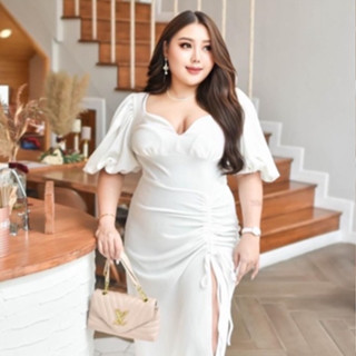 G18 Plus size |  เดรสเจ้าหญิงแขนพองเต้าหัวใจ เดรสทำงาน เดรสสาวอวบ ทรงสวยสาวอวบ