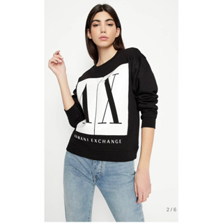 ARMANI EXCHANGE ‘s WOMEN SWEATER French terry fabric sweatshirt เสื้อสเวตเตอร์ ผู้หญิง อาร์มานี่ เอ็กซ์เชนจ์ สีดำ