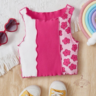 &gt;พร้อมส่ง&lt;เสื้อกล้าม เสื้อสายเดี่ยว เด็กผู้หญิง เอวลอย ลายดอกไม้ขอบหยัก