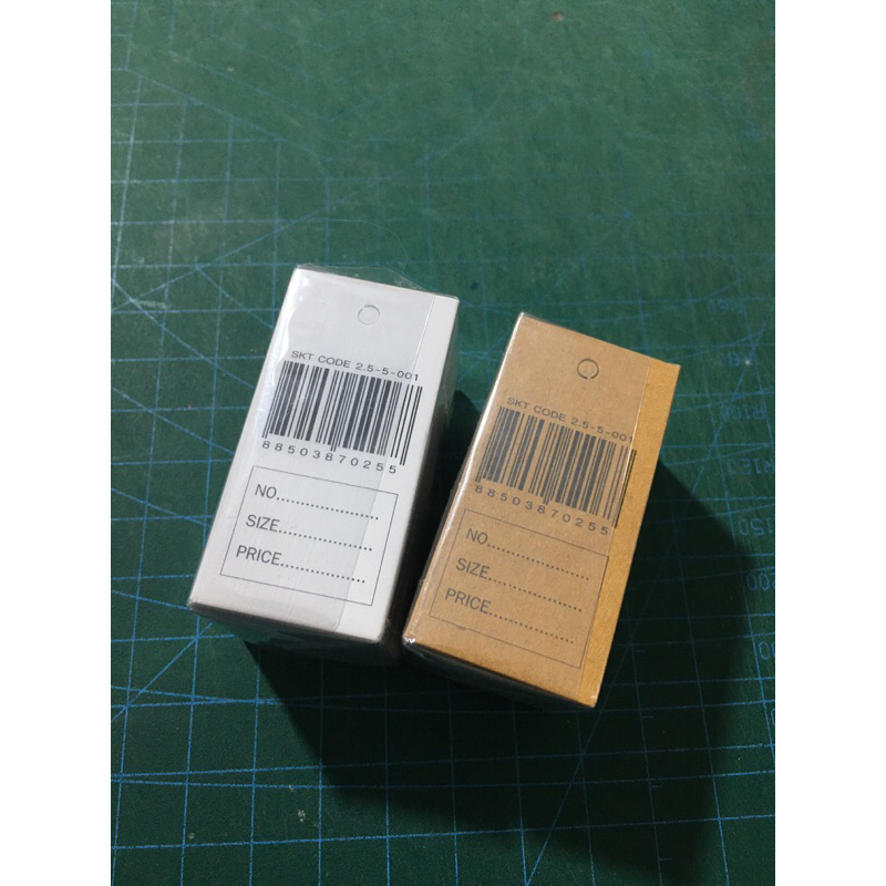 กระดาษ บาร์โค้ด ขนาด 2.5x5 cm 1ก้อน มี 100 แผ่น มีสีขาว สีน้ำตาล เลขบาร์โค้ด เป็นเลขเดียวกันทั้งหมดครับ