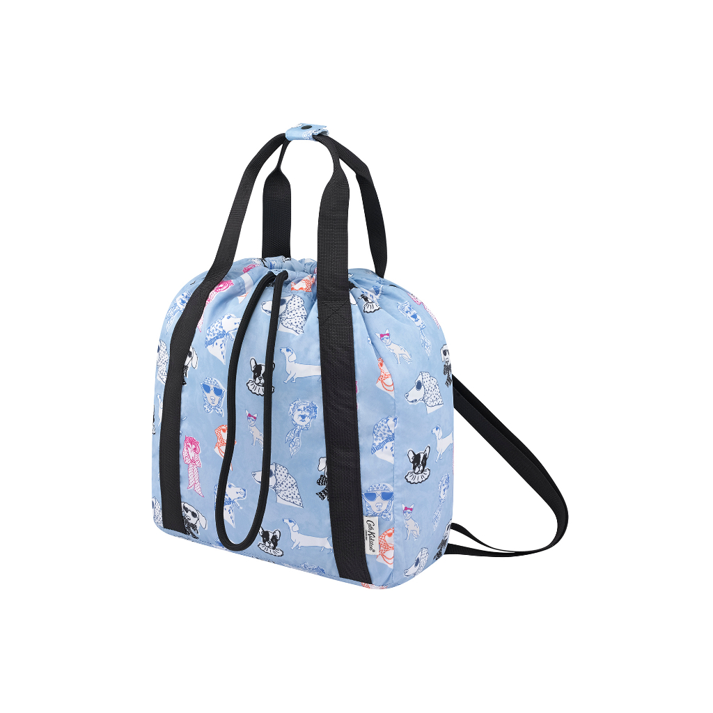 Cath Kidston Foldaway Drawstring Backpack Glamorous Dogs Blue