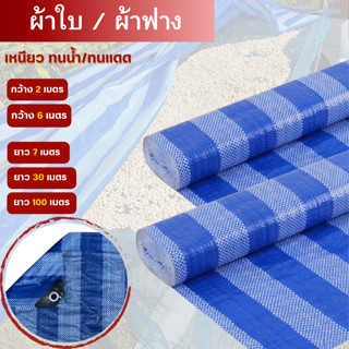 ผ้าใบ กันน้ำ (หน้ากว้าง2-6เมตร xยาว7-100เมตร)กันน้ำ กันฝุ่น สีขาวฟ้า / ผ้าใบพลาสติก ผ้าฟางบลูชีท ผ้าใบปูพื้น วางข้าว