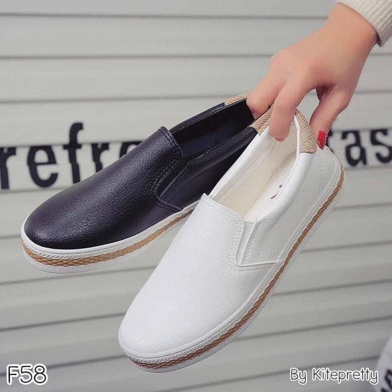 รองเท้าผ้าใบสลิปออน สีขาว หนังอย่างดี หนังนิ่มน้าา ดีไซน์ทรงกระชับเท้างานขายดี พื้นยางขอบยาง F58