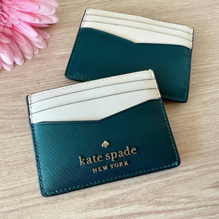 🎀 (สด-ผ่อน) กระเป๋าใส่บัตร สีเขียวขาว WLR00125 Staci Colorblock Slim Card Holder Saffiano Leather