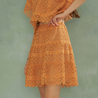 NEW !! Perana กระโปรงลูกไม้ NINA HAWAI Mini skirt ( สีส้ม Orange )