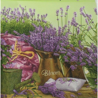 Pladao Napkin ภาพสวน กระถางลาเวนเดอร์ Lavender Garden เขียว กระดาษ แนพกิ้น สำหรับงานศิลปะ เดคูพาจ decoupage ขนาด L 33x33