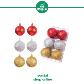 [สินค้าเทศกาล] Somjai Selected บอลกากเพชร ขนาด 6 ซม. จำนวน 6 ลูก สำหรบตกแต่งปีใหม่ ตกแต่งคริสต์มาส XMas ตกแต่งเทศกาล