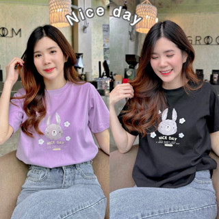 Jarikashop - เสื้อยืดลายกระต่าย Nice Day  ( งานป้าย.. Jarika ) ( จ60 )