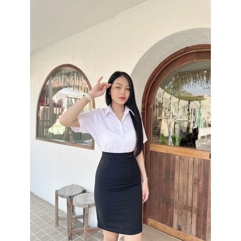 กระโปรงนักศึดษาทรงเอ ( ผ่าหลัง ) ความยาว16-24 ผ้ายืดฮานาโก๊ะ