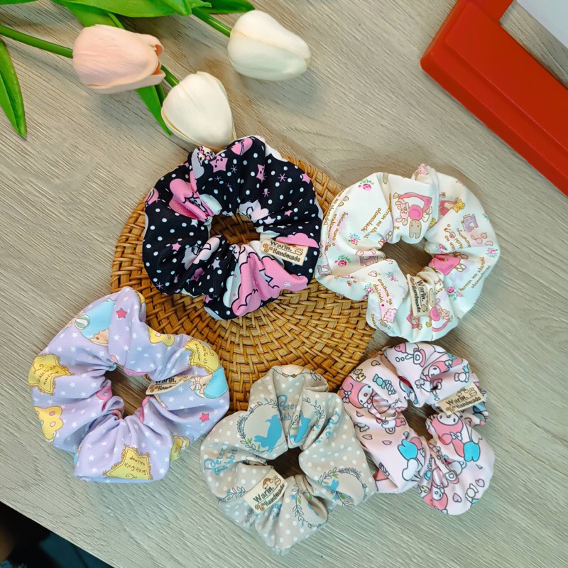เติมลายแล้ว!! Scrunchies ยางมัดผม Donut ยางมัดผมเกาหลี ลายการ์ตูน
