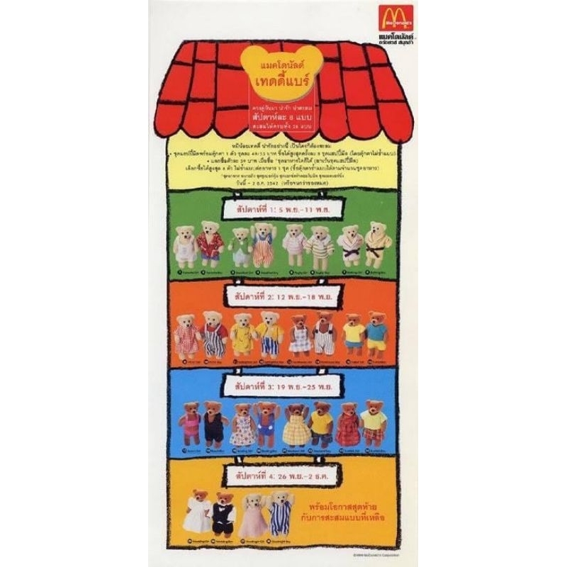 ตุ๊กตาหมี น้องหมี McDonald's Happy Meal ชุด Teddy Bear งานเก่าปี 1999 หายากมากแล้ว