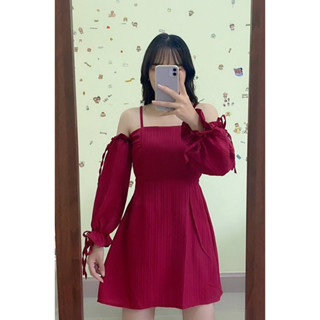 ⚡️[พร้อมส่ง] Minidress ผ้าเปลือกไม้ ปลายแขนจั้ม น่ารักมากก