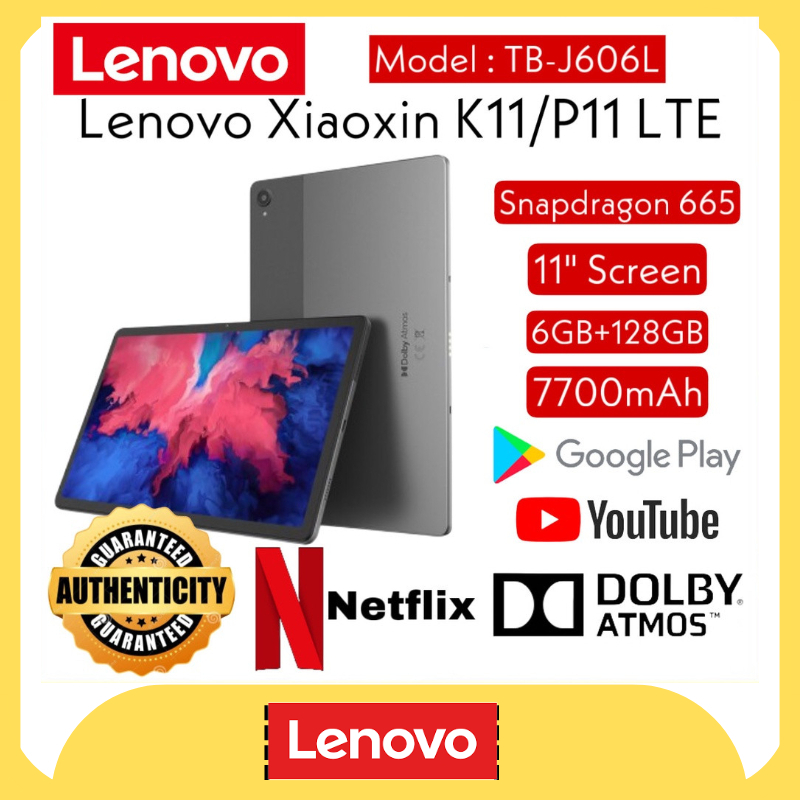 Lenovo แท็บเล็ต Xiaoxin Pad 11/K11 LTE 6GB + 128GB เดิม Lenovo 11 "นิ้ว Snapdragon 665 แบตเตอรี่ขนาดใหญ่ 7700