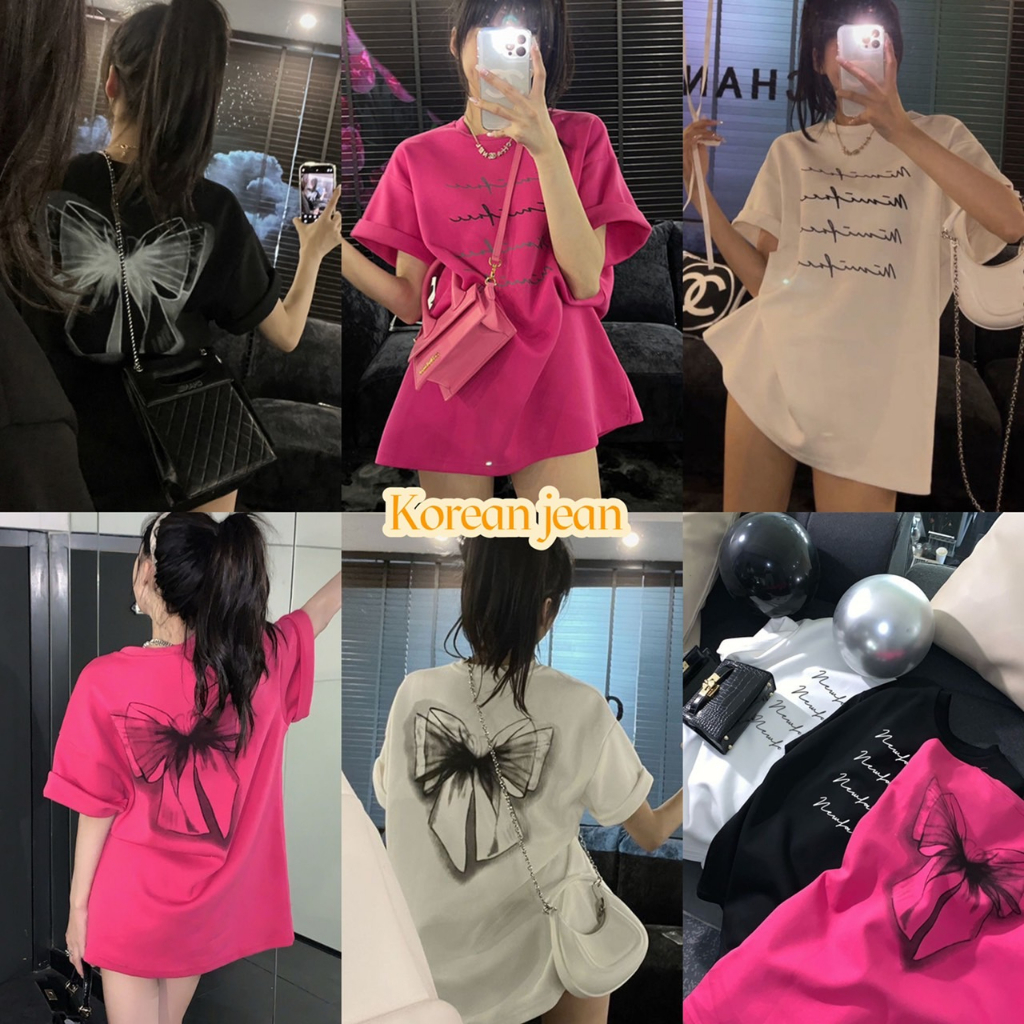 Korean เสื้อผ้าเกาหลีOversize เสื้อยืดแขนสั้นพิมพ์ลาย สามสี ใส่ในวันสบายๆ สไตล์เกาหลี P18