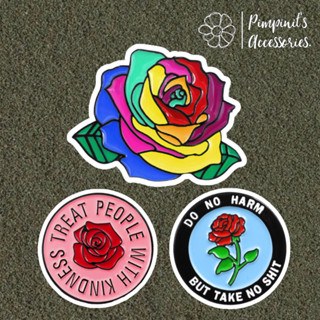 🇹🇭 พร้อมส่ง : 🌹เข็มกลัดเซ็ทดอกกุหลาบ“TREAT PEOPLE WITH KINDNESS”|“TREAT PEOPLE WITH KINDNESS”Red Rose Enamel Brooch Pin