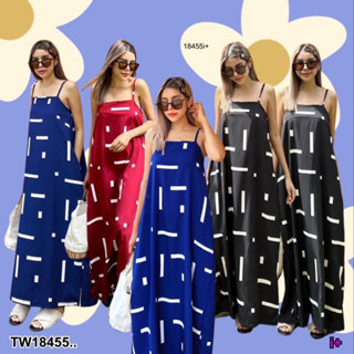 🌤️🏖️เดรสเที่ยว ไปทะเล Graffic Maxi Dress เดรสยาวสายเดี่ยว ( สายปรับได้ ) เจาะกระเป๋าข้าง ผ่าด้านหลังนิดๆ