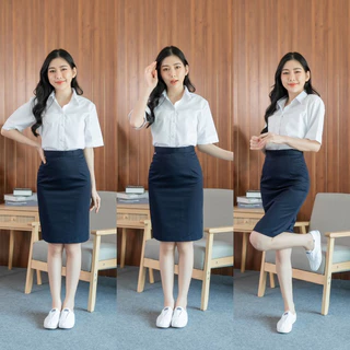 กระโปรงพิธีการ สีกรมท่า ยาว22-24-26 ผ่าหลังทับ ทรงเอผ้าเสริท สีกรมท่า (ไม่ยืด) กระโปรงรับปริญญา ราคาสุดคุ้ม