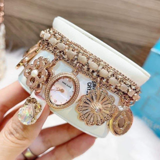 พร้อมส่งในไทย!!❤️ Anne Klein Womens Premium Crystal Accented Rose Gold-Tone Charm Bracelet Watch❤️