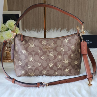 👑ผ่อน0%~แท้100%👑 กระเป๋าสะพาย COACH CE586 Clara Shoulder Bag In Signature Canvas With Snowflake Print