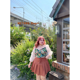เสื้อเบลาส์คอสี่เหลี่ยม+กระโปรงจีบรอบเอวสูง